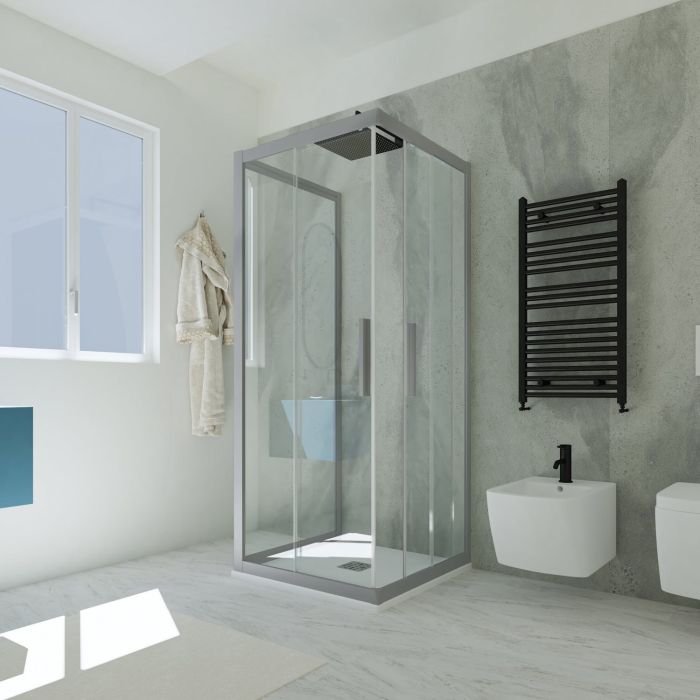 Mampara de ducha angular deslizante 70x70 CM de PVC Plata H 200 Vidrio  Transparente mod. Kolors