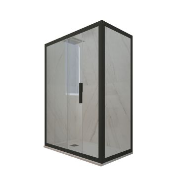 Mampara de ducha deslizante de PVC Negro Mate H 200 Vidrio Transparente mod. Deco Duo
