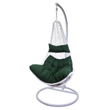 Sillón colgante huevo de jardín suspendido Blanco cojín verde 82x65 cm h 124 cm en Metal mod. Rialto